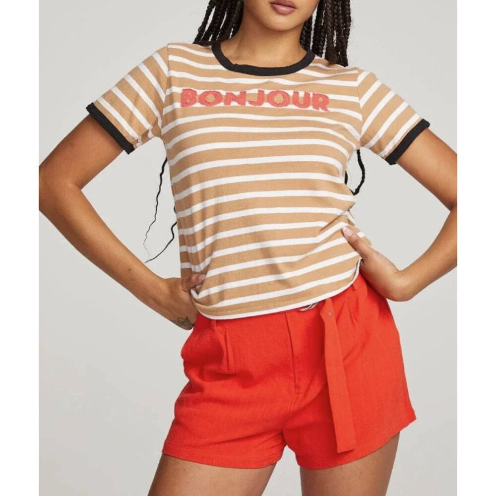 Chaser Striped Bonjour Tee Brown / White ( XS )